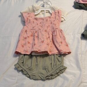 Nicole Miller Pink Floral Smocked Tank with Green Bloomers
